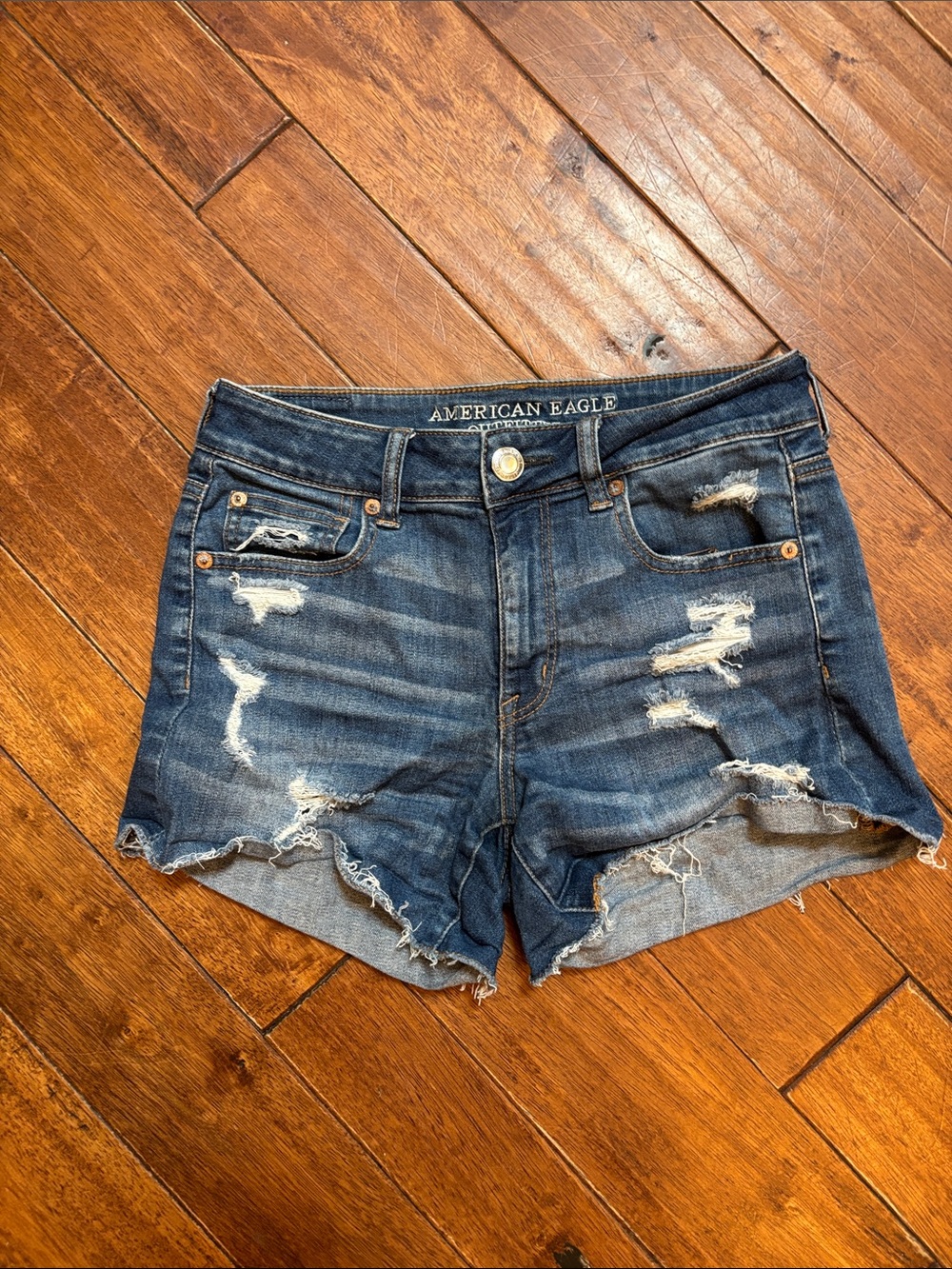 Y2K American Eagle Outfitters Hi Rise Shortie Ripped Denim Shorts 4